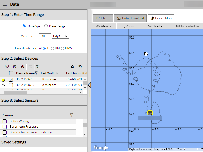 Pacific Gyre map showing tracked platforms